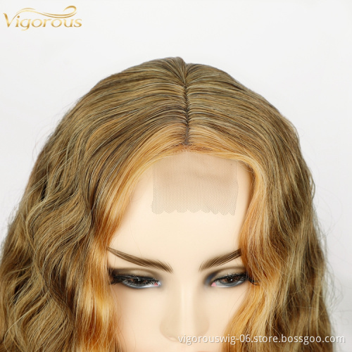 Vigorous Highlight Blonde Body Wave Wig Synthetic Lace Front Wig Long Hair High-quality Best Density Wig Pretty Girl Halloween